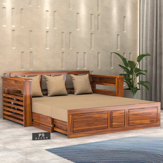 Modern Wooden Sofa Cum Bed 3 Seater For Bedroom