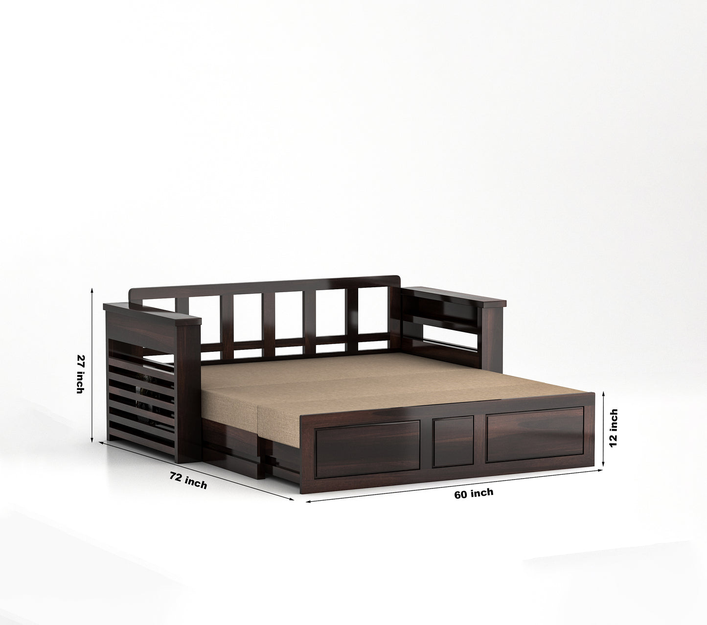 Modern Wooden Sofa Cum Bed 3 Seater For Bedroom