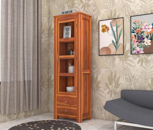 Wooden Glass Door Display Cabinet with Drawers