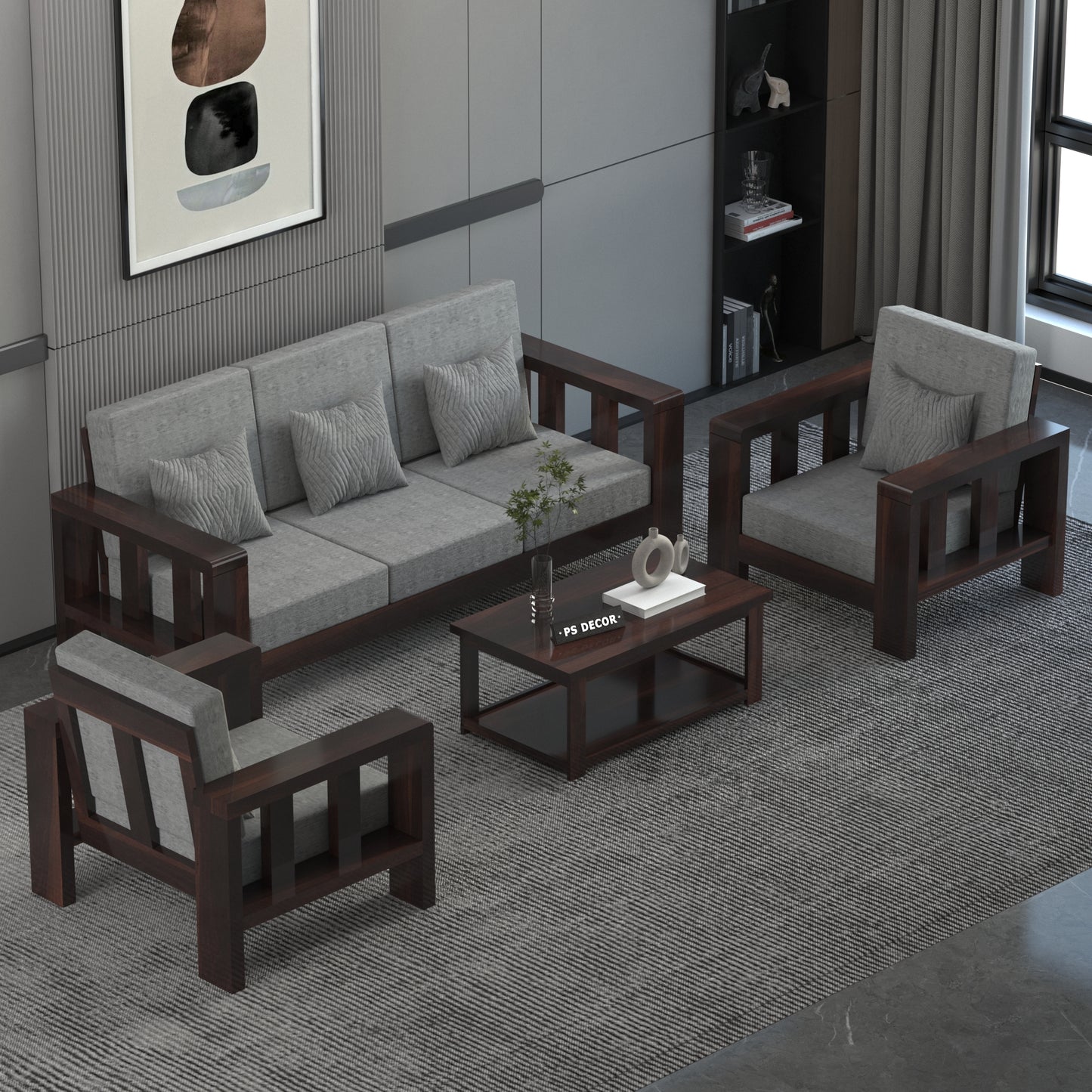 Solid Sheesham Wood Sofa Set | 3 Seater + 2 Single Chairs