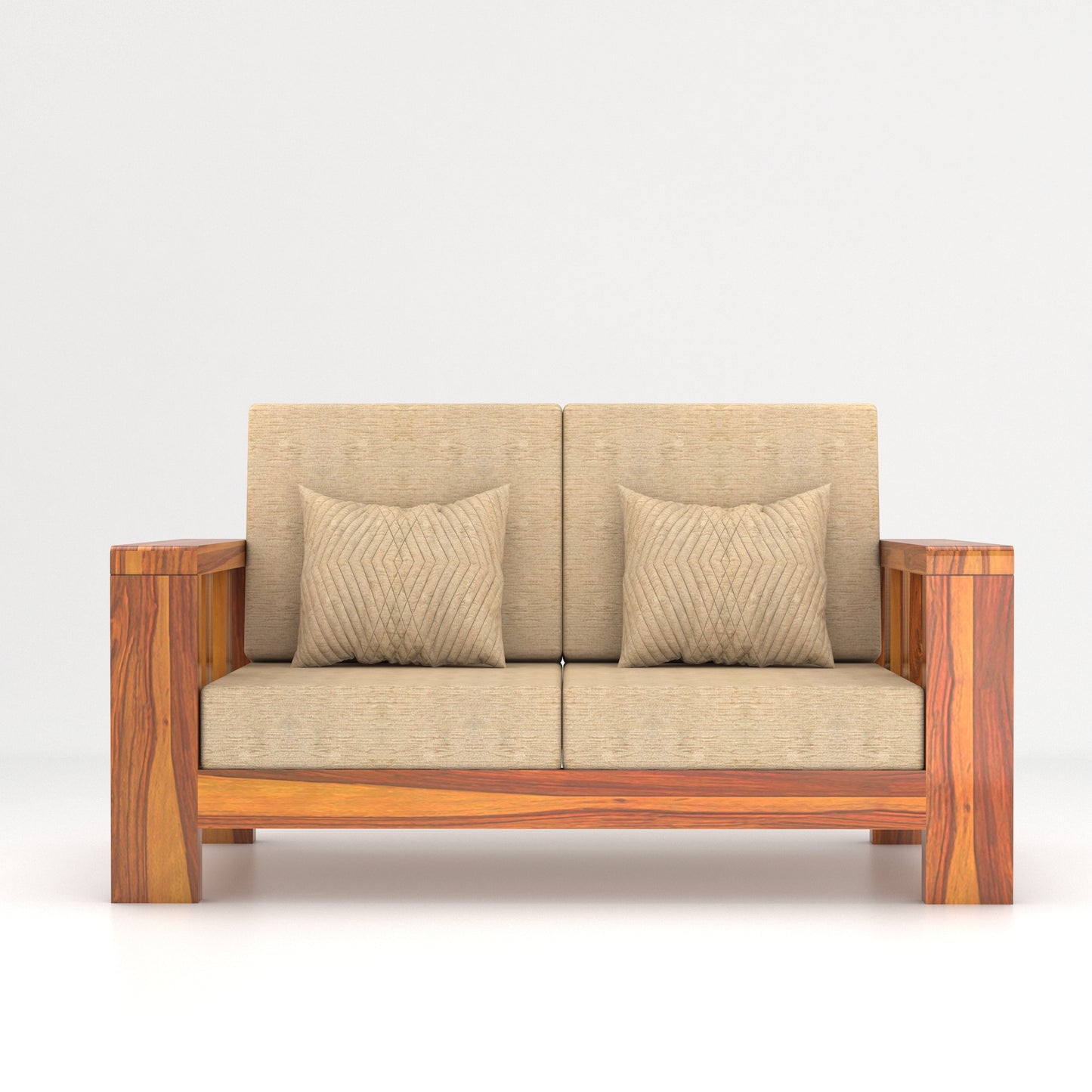 Modern Wooden Sofa Set with Cushions & Center Table | 3+2+1 Living Room