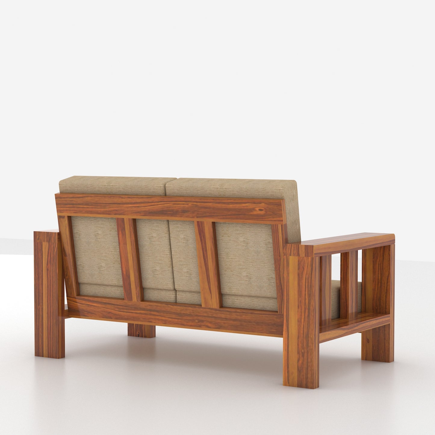 Modern Wooden Sofa Set with Cushions & Center Table | 3+2+1 Living Room