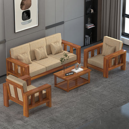 Solid Sheesham Wood Sofa Set | 3 Seater + 2 Single Chairs