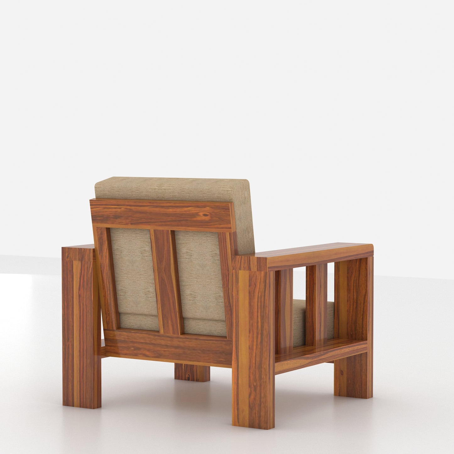 Modern Wooden Sofa Set with Cushions & Center Table | 3+2+1 Living Room