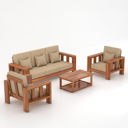 Solid Sheesham Wood Sofa Set | 3 Seater + 2 Single Chairs