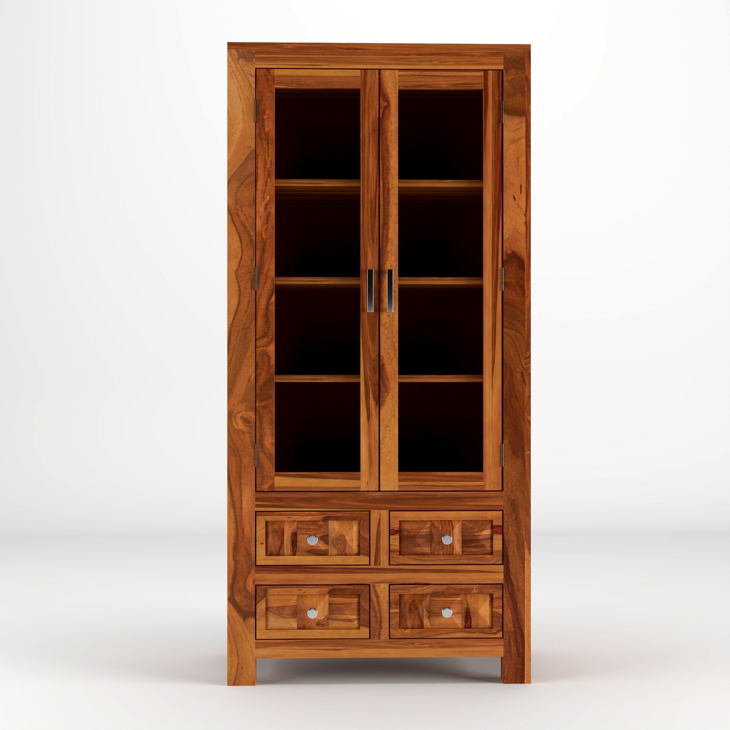 Modern Wooden Glass Door Bookcase Cabinet with Drawers