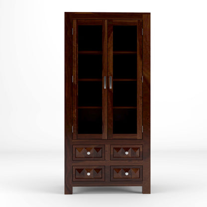 Modern Wooden Glass Door Bookcase Cabinet with Drawers