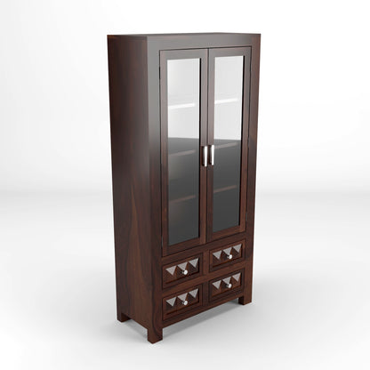Modern Wooden Glass Door Bookcase Cabinet with Drawers