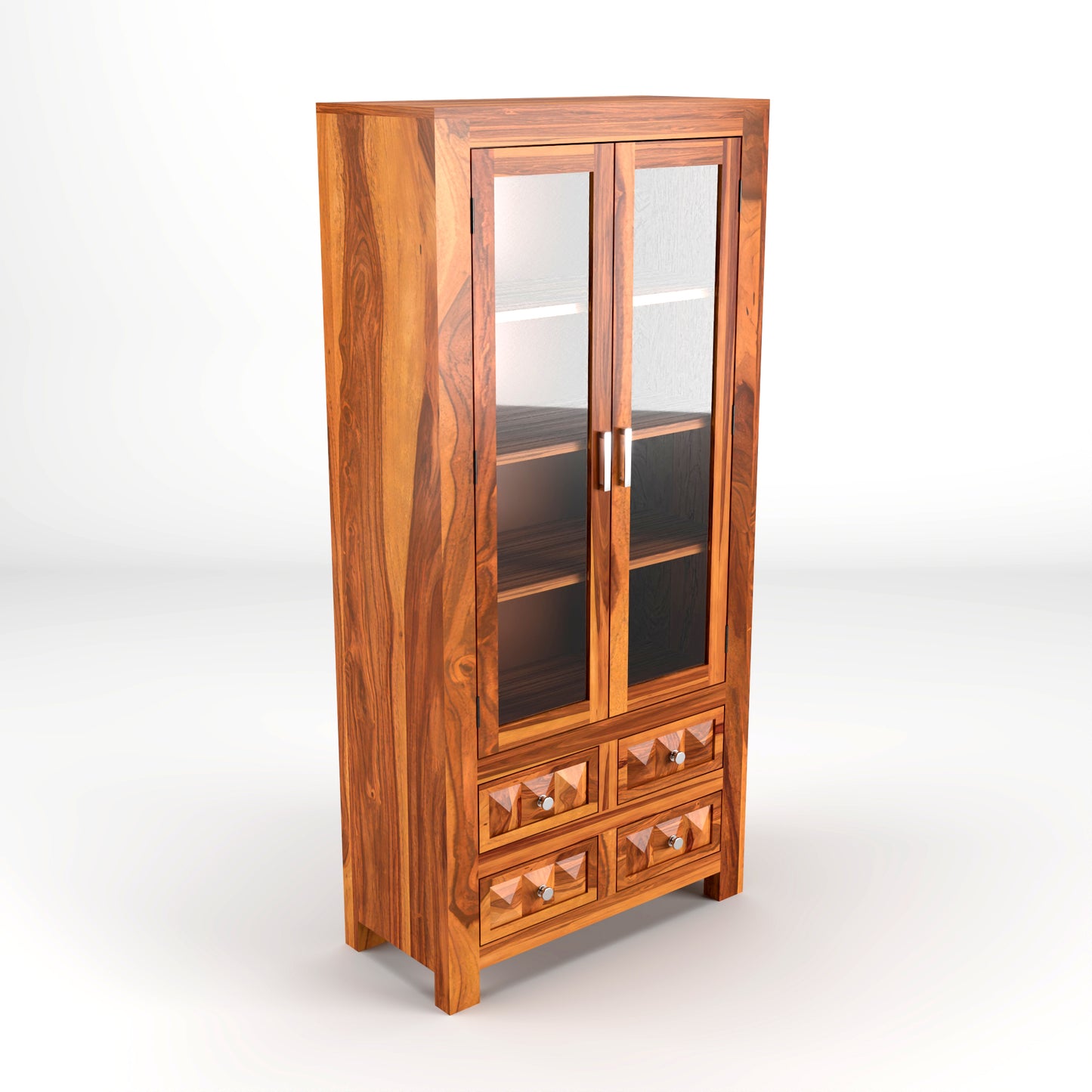 Modern Wooden Glass Door Bookcase Cabinet with Drawers