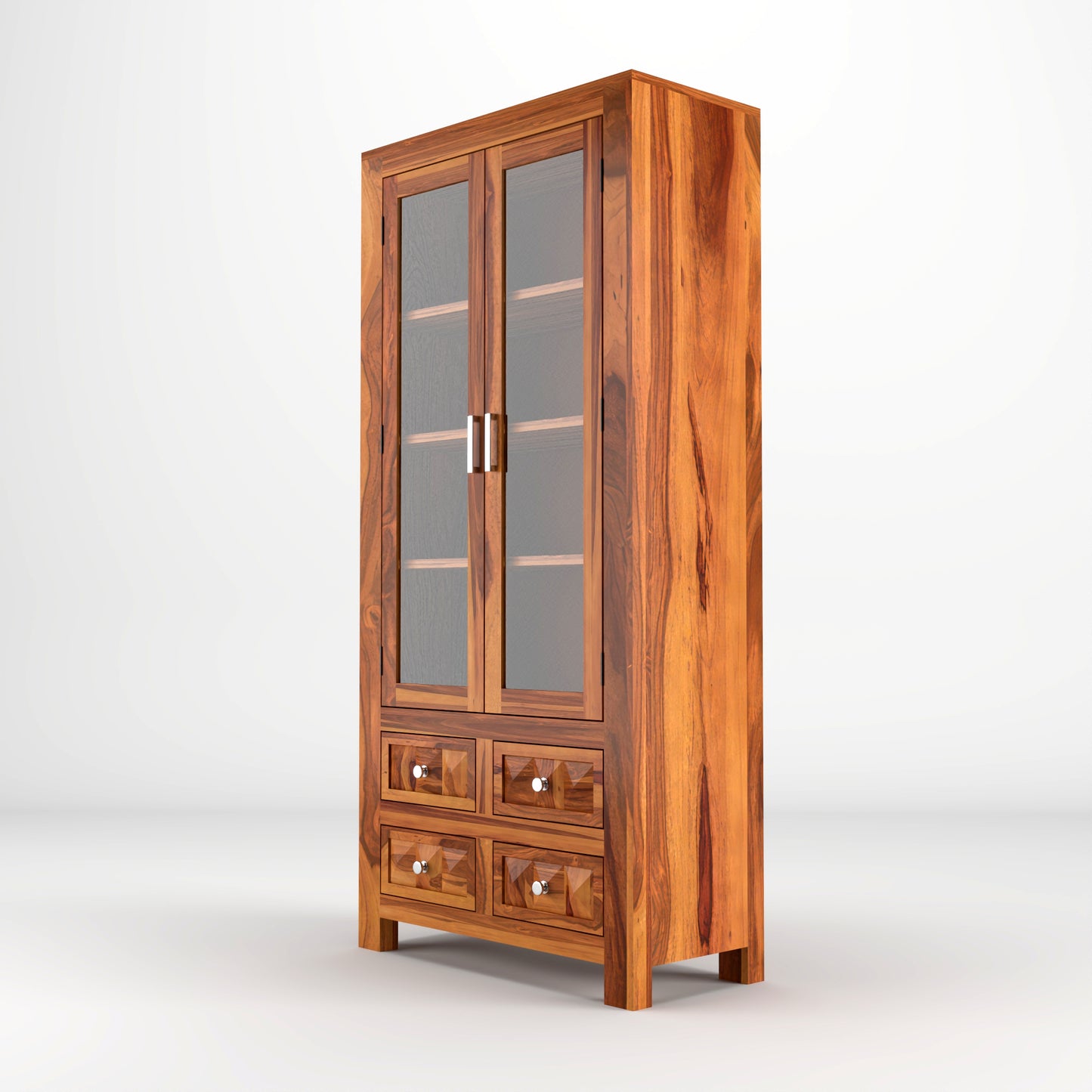 Modern Wooden Glass Door Bookcase Cabinet with Drawers