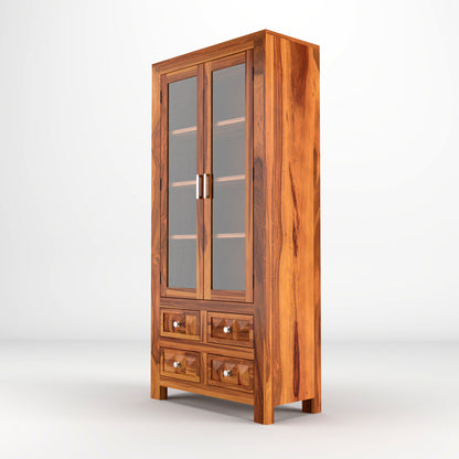 Modern Wooden Glass Door Bookcase Cabinet with Drawers