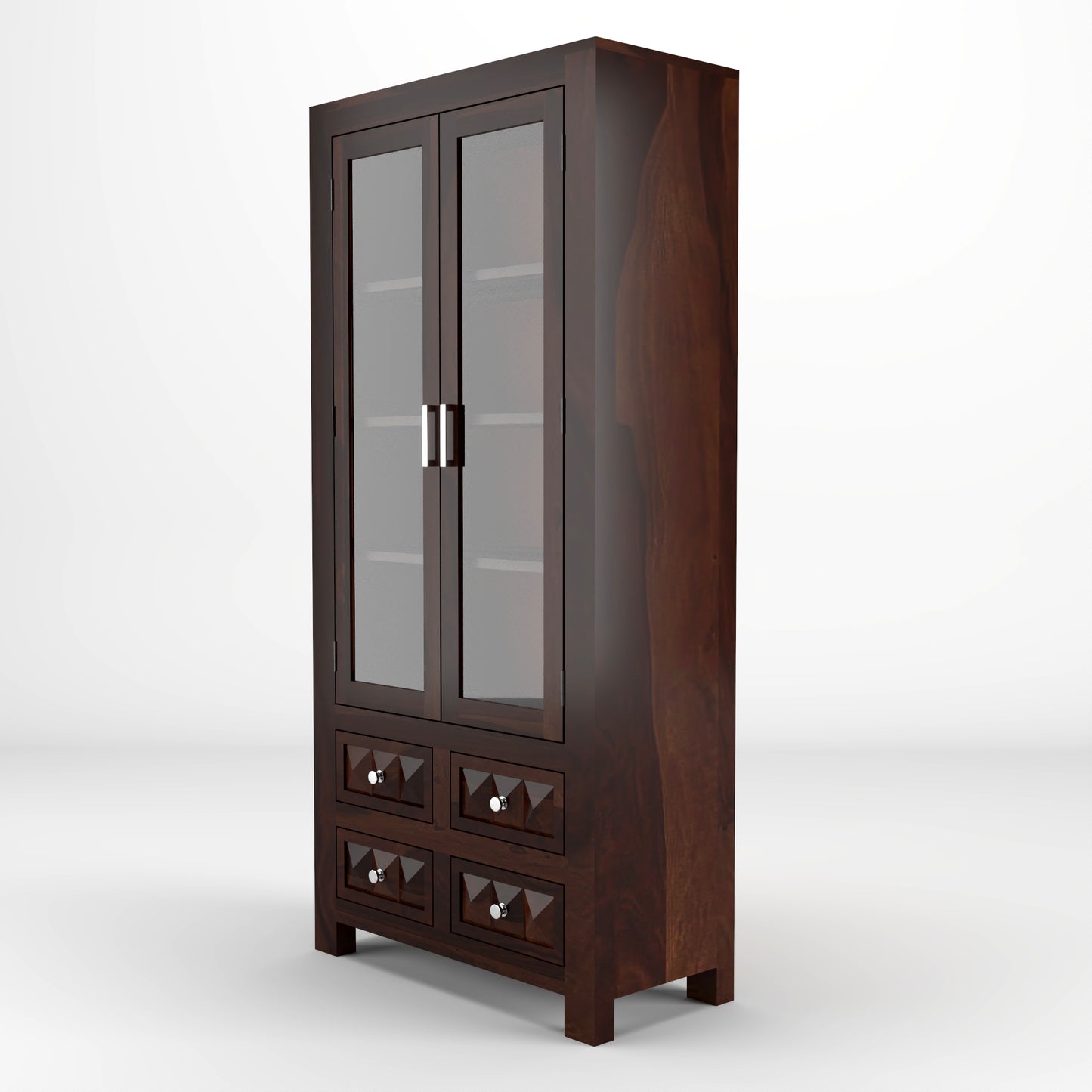 Modern Wooden Glass Door Bookcase Cabinet with Drawers
