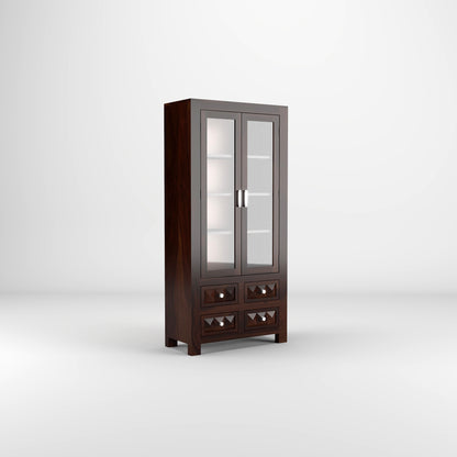 Modern Wooden Glass Door Bookcase Cabinet with Drawers