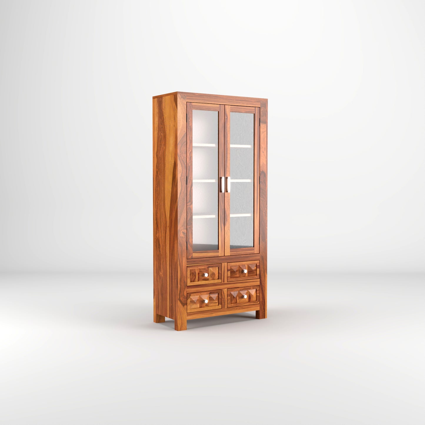 Modern Wooden Glass Door Bookcase Cabinet with Drawers