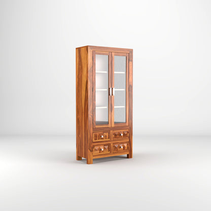 Modern Wooden Glass Door Bookcase Cabinet with Drawers