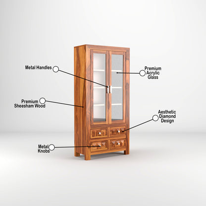 Modern Wooden Glass Door Bookcase Cabinet with Drawers