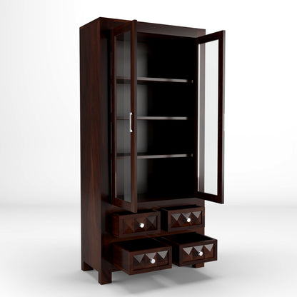 Modern Wooden Glass Door Bookcase Cabinet with Drawers