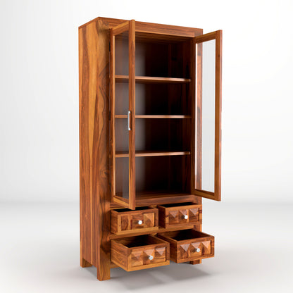 Modern Wooden Glass Door Bookcase Cabinet with Drawers
