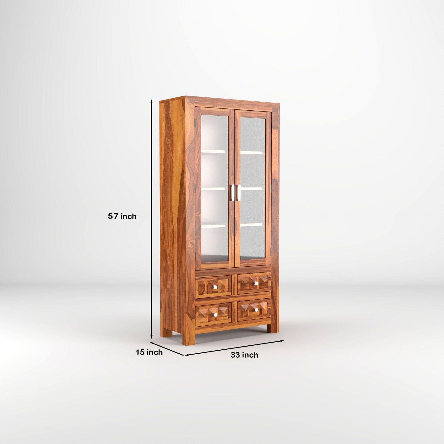 Modern Wooden Glass Door Bookcase Cabinet with Drawers