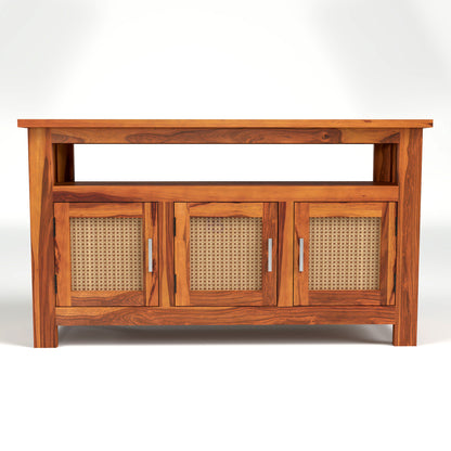 Wooden Sideboard Cabinet with Cane Doors for Living Room