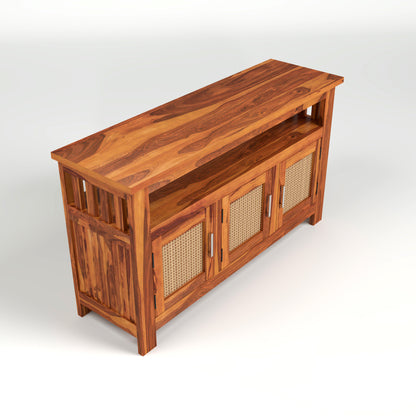 Wooden Sideboard Cabinet with Cane Doors for Living Room