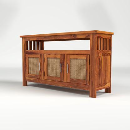 Wooden Sideboard Cabinet with Cane Doors for Living Room