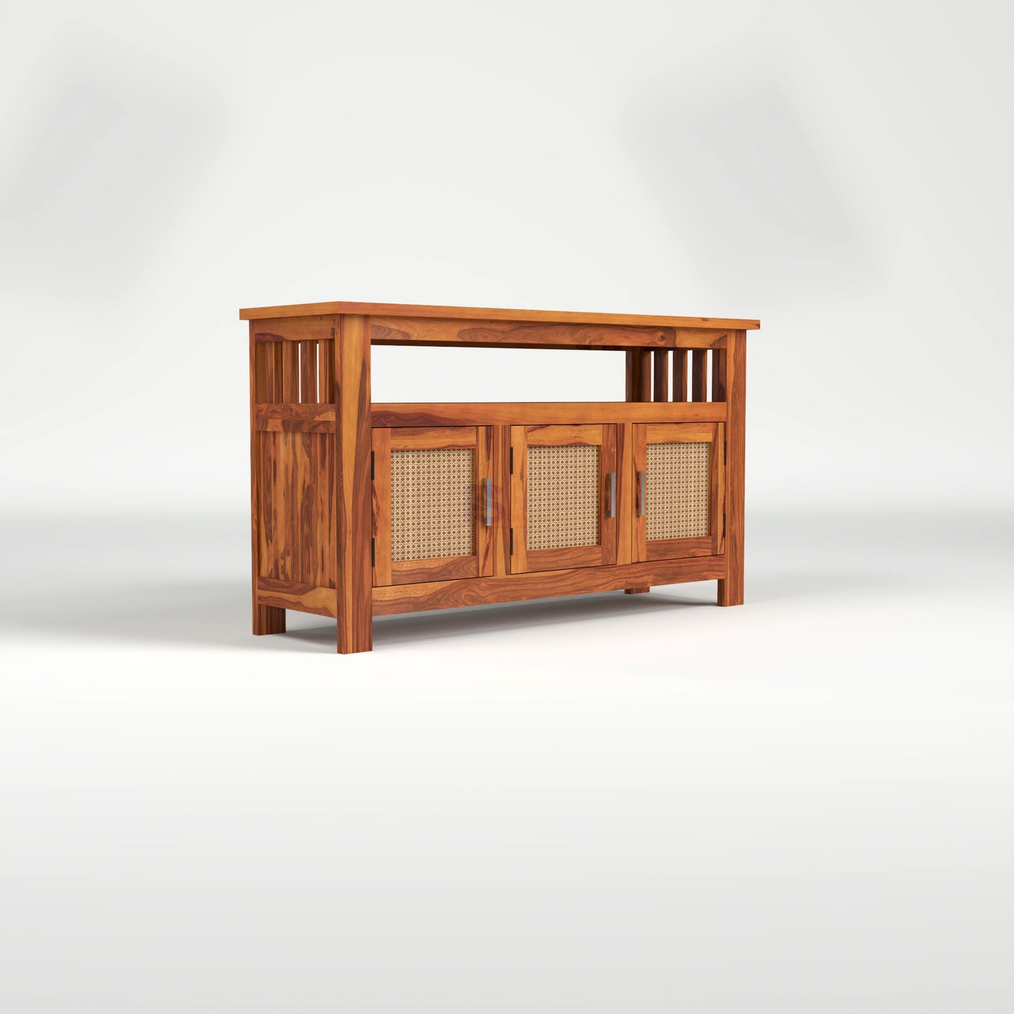 Wooden Sideboard Cabinet with Cane Doors for Living Room