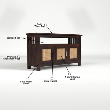 Wooden Sideboard Cabinet with Cane Doors for Living Room