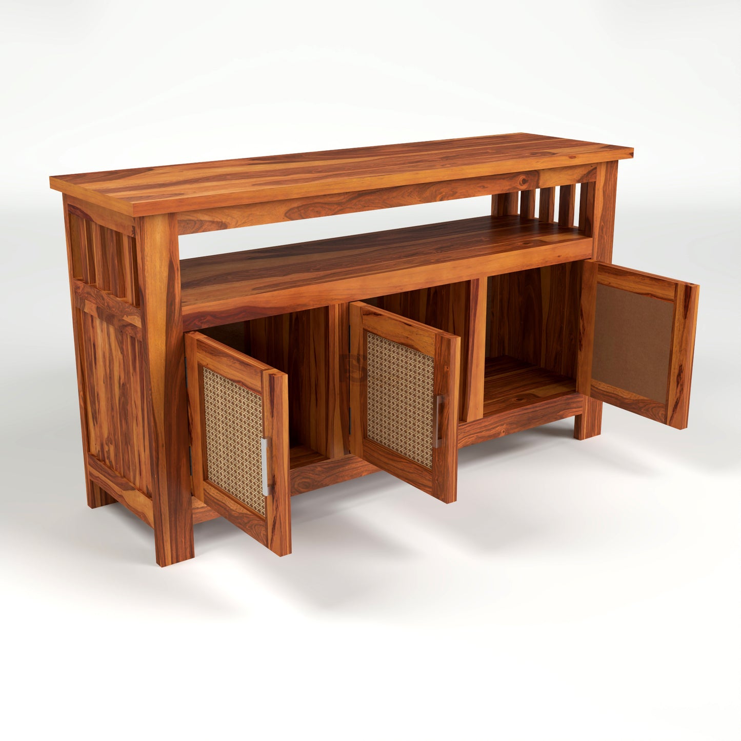 Wooden Sideboard Cabinet with Cane Doors for Living Room