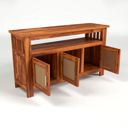 Wooden Sideboard Cabinet with Cane Doors for Living Room