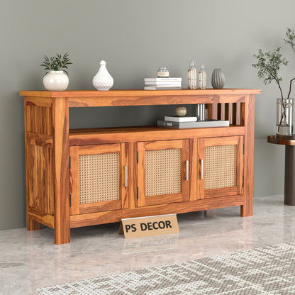 Wooden Sideboard Cabinet with Cane Doors for Living Room