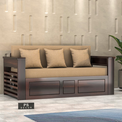 Modern Wooden Sofa Cum Bed 3 Seater For Bedroom