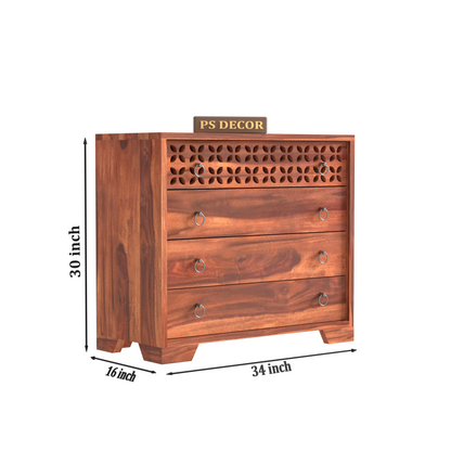 Modern Wooden Chest of Drawers with Carved Front Panel | 4 Drawer Storage
