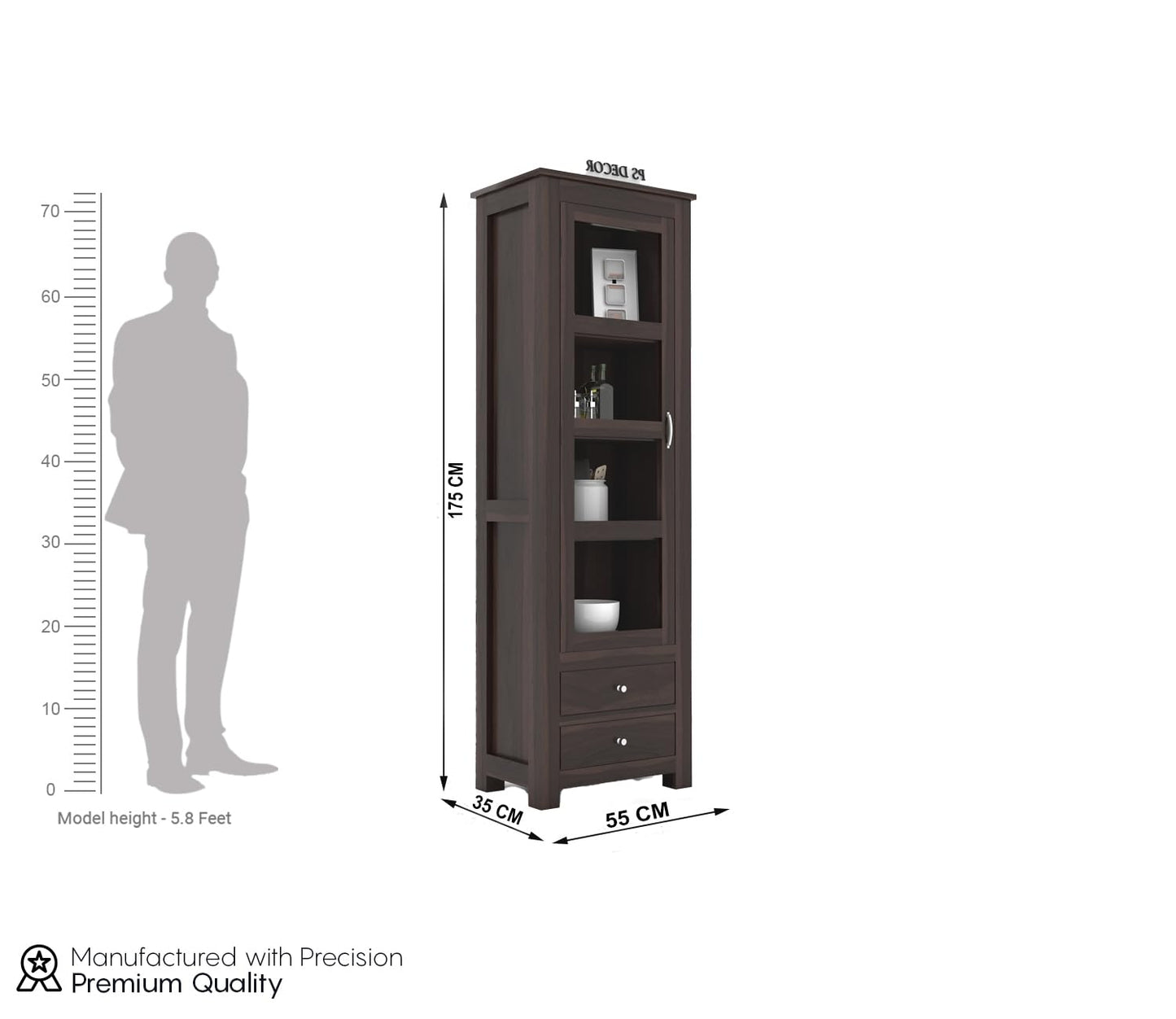 Wooden Glass Door Display Cabinet with Drawers