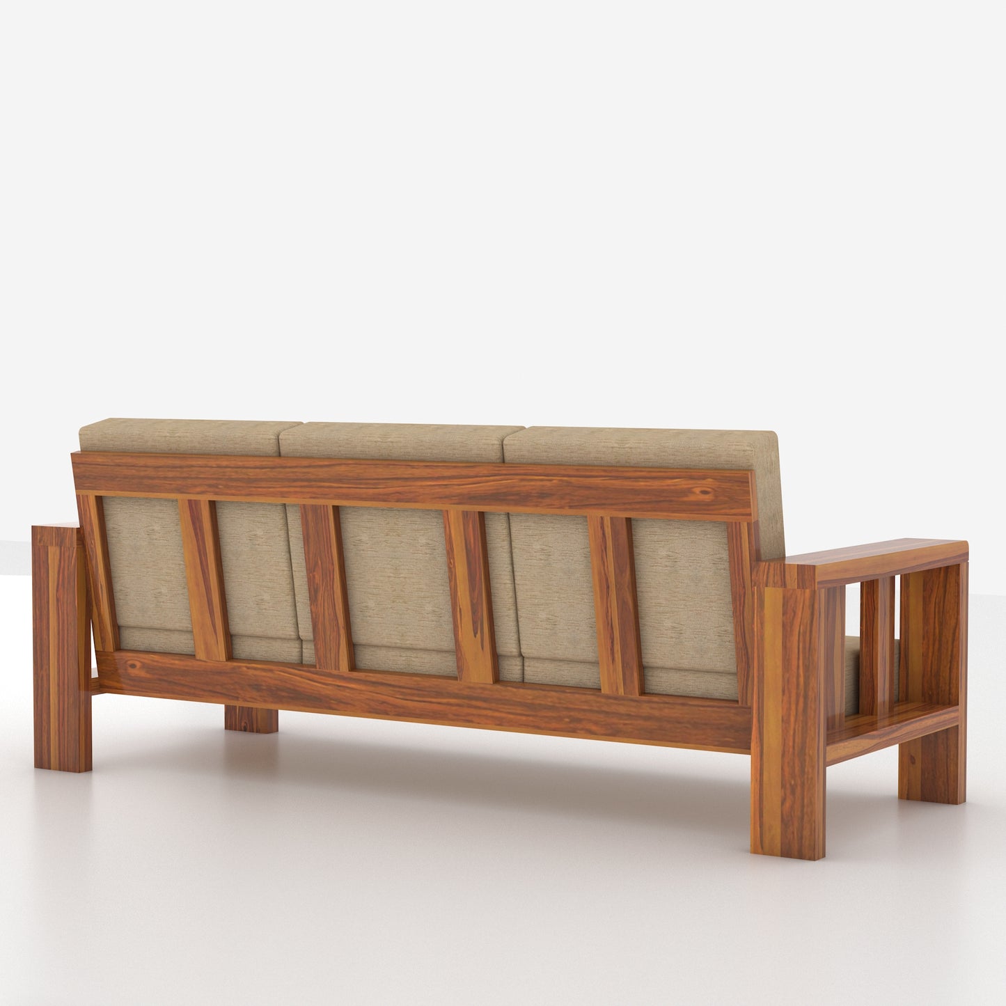 Modern Wooden Sofa Set with Cushions & Center Table | 3+2+1 Living Room