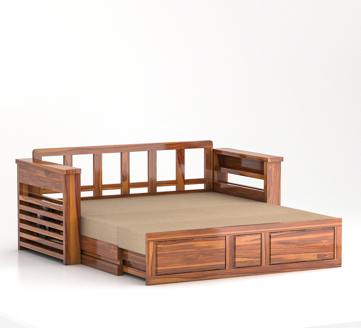 Modern Wooden Sofa Cum Bed 3 Seater For Bedroom