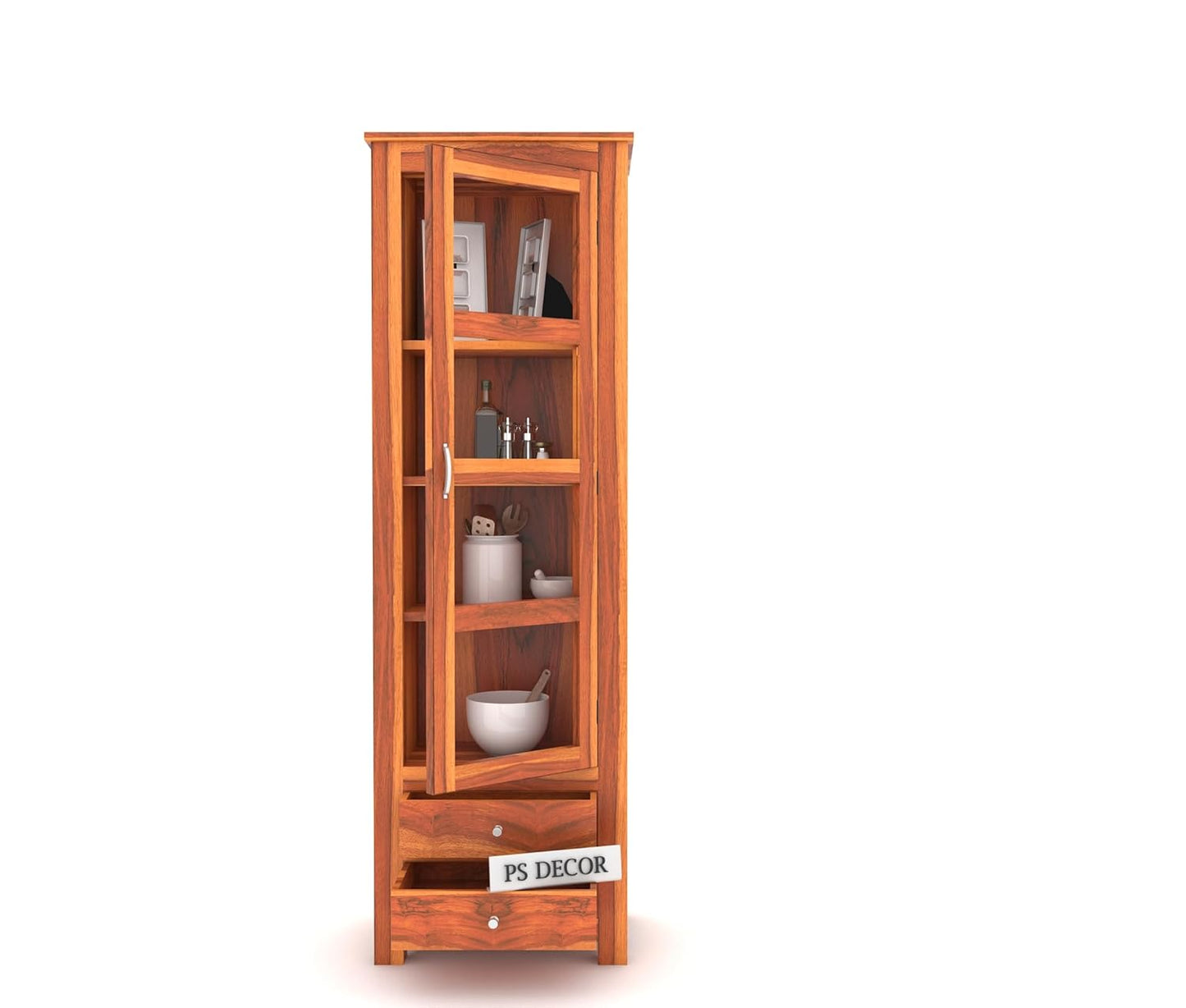 Wooden Glass Door Display Cabinet with Drawers