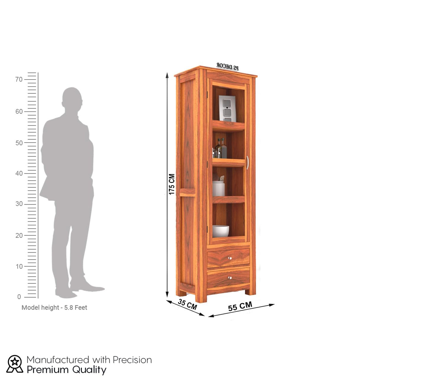Wooden Glass Door Display Cabinet with Drawers