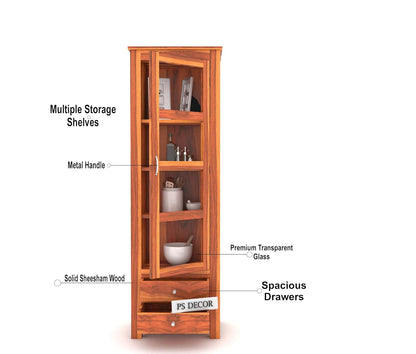 Wooden Glass Door Display Cabinet with Drawers