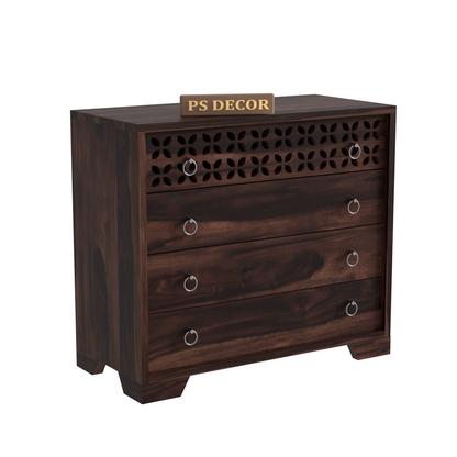 Modern Wooden Chest of Drawers with Carved Front Panel | 4 Drawer Storage