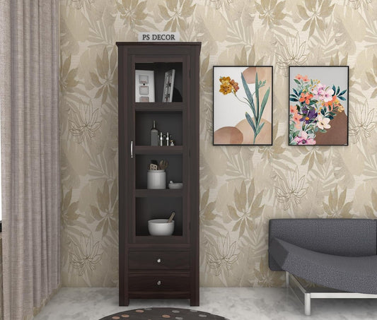 Wooden Glass Door Display Cabinet with Drawers