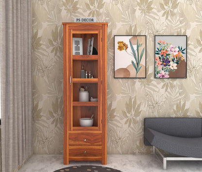 Wooden Glass Door Display Cabinet with Drawers