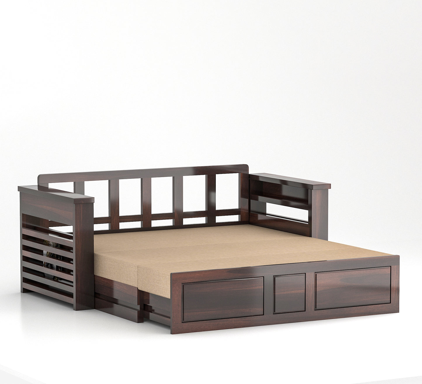 Modern Wooden Sofa Cum Bed 3 Seater For Bedroom