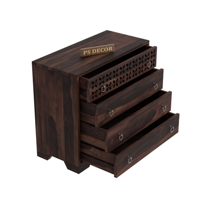 Modern Wooden Chest of Drawers with Carved Front Panel | 4 Drawer Storage